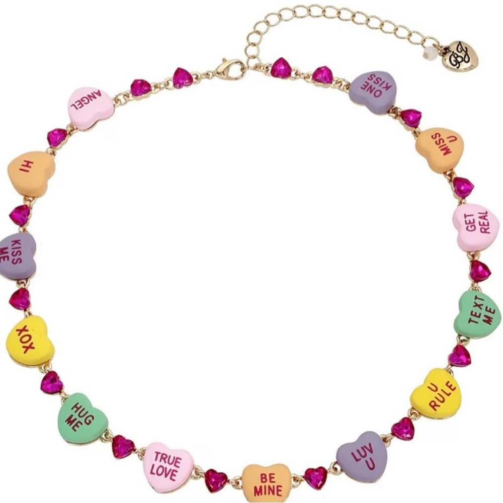 Betsey Johnson Multicolor Candy Heart Charm Necklace
